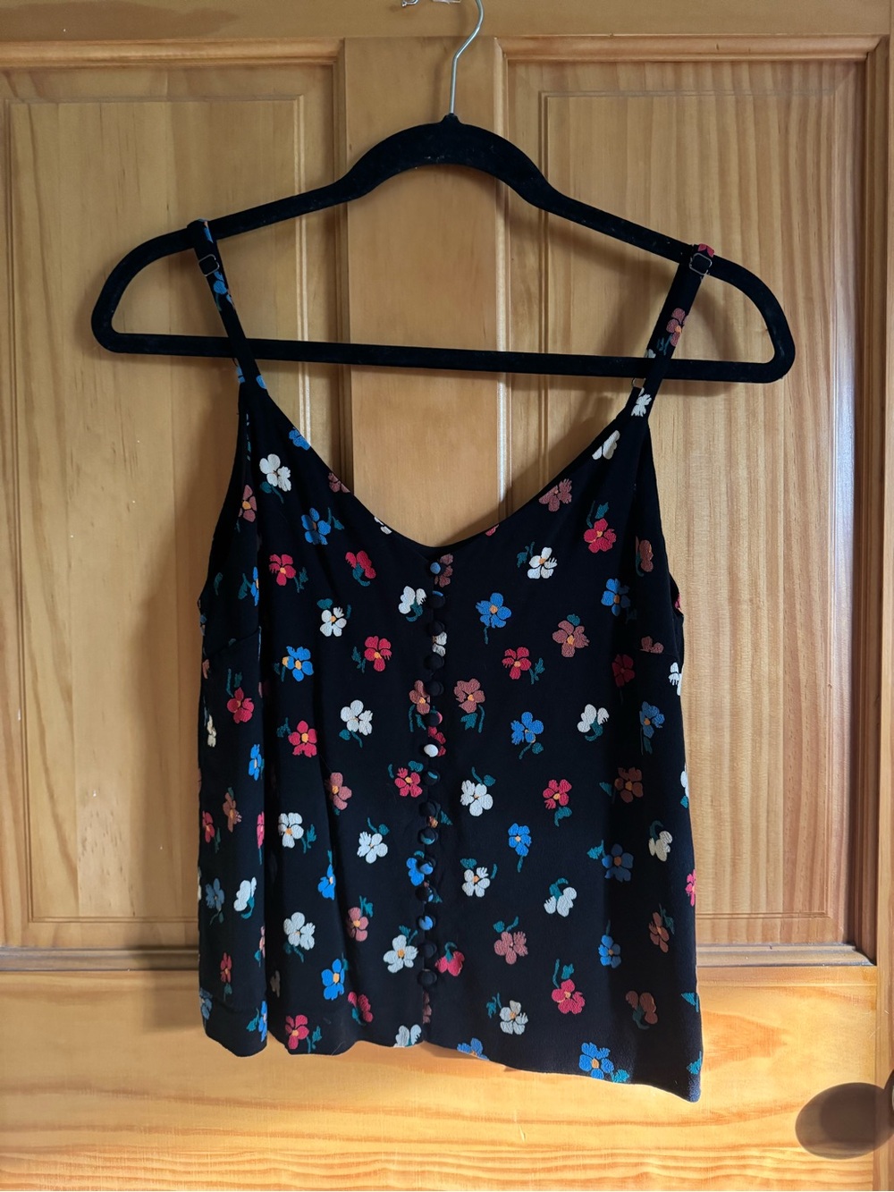 Madewell black with floral print spaghetti strap with buttons size 4
